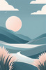 Minimalist Line Art of Windswept Grass and Half-Moon