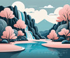 Minimalist Waterfall Cascade Line Art
