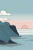 Minimalist Cliffside and Ocean Line Art Print