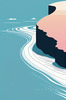 Minimalist Cliffside and Ocean Line Art Print