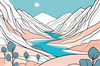 Minimalist Line Art of River Flowing Through Canyon