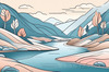 Minimalist Line Art of River Flowing Through Canyon