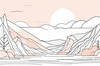 Minimalist Line Art of River Flowing Through Canyon
