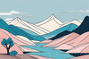 Minimalist Line Art of River Flowing Through Canyon