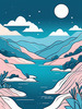 Minimalist Line Art of River Flowing Through Canyon