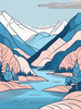Minimalist Line Art of River Flowing Through Canyon