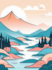 Minimalist Line Art of River Flowing Through Canyon