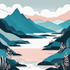 Minimalist Line Art of River Flowing Through Canyon
