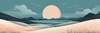 Minimalist Line Art of Windswept Grass and Half-Moon