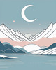 Printable Minimalist Moonlit Mountain Silhouette Line Art
