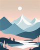 Printable Minimalist Moonlit Mountain Silhouette Line Art
