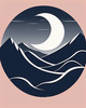 Printable Minimalist Moonlit Mountain Silhouette Line Art
