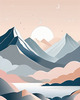 Printable Minimalist Moonlit Mountain Silhouette Line Art