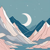 Printable Minimalist Moonlit Mountain Silhouette Line Art