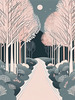 Minimalist Line Art of a Forest Pathway