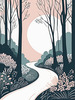 Minimalist Line Art of a Forest Pathway