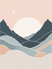 Printable Minimalist Moonlit Mountain Silhouette Line Art