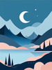 Printable Minimalist Moonlit Mountain Silhouette Line Art