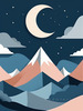 Printable Minimalist Moonlit Mountain Silhouette Line Art