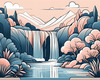 Minimalist Waterfall Cascade Line Art