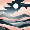 Minimalist Line Art of Rolling Hills Beneath a Starry Night Sky