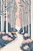 Minimalist Line Art of a Forest Pathway