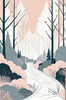 Minimalist Line Art of a Forest Pathway
