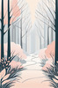 Minimalist Line Art of a Forest Pathway