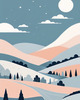 Minimalist Line Art of Rolling Hills Beneath a Starry Night Sky