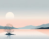 Minimalist Tranquil Lakeside Tree Reflection Printable Art