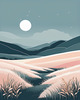 Minimalist Line Art of Windswept Grass and Half-Moon