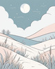 Minimalist Line Art of Windswept Grass and Half-Moon