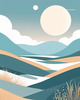 Minimalist Line Art of Windswept Grass and Half-Moon