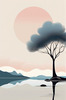 Minimalist Tranquil Lakeside Tree Reflection Printable Art