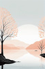 Minimalist Tranquil Lakeside Tree Reflection Printable Art