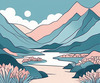 Minimalist Line Art of River Flowing Through Canyon