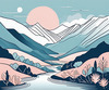 Minimalist Line Art of River Flowing Through Canyon