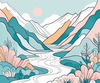Minimalist Line Art of River Flowing Through Canyon