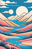 Minimalist Line Art of River Flowing Through Canyon