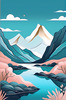 Minimalist Line Art of River Flowing Through Canyon