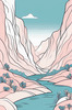 Minimalist Line Art of River Flowing Through Canyon