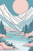Minimalist Line Art of River Flowing Through Canyon
