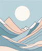 Printable Minimalist Moonlit Mountain Silhouette Line Art