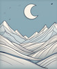 Printable Minimalist Moonlit Mountain Silhouette Line Art