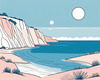 Minimalist Cliffside and Ocean Line Art Print