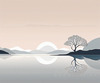 Minimalist Tranquil Lakeside Tree Reflection Printable Art