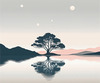 Minimalist Tranquil Lakeside Tree Reflection Printable Art