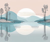 Minimalist Tranquil Lakeside Tree Reflection Printable Art