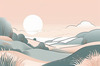 Minimalist Line Art of Windswept Grass and Half-Moon