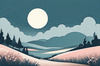 Minimalist Line Art of Windswept Grass and Half-Moon